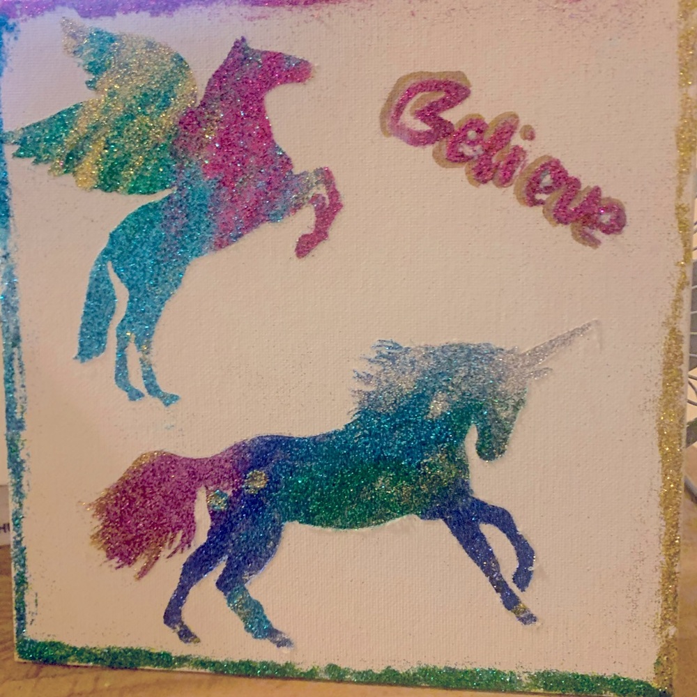 Unicorn acrylic glitter painting